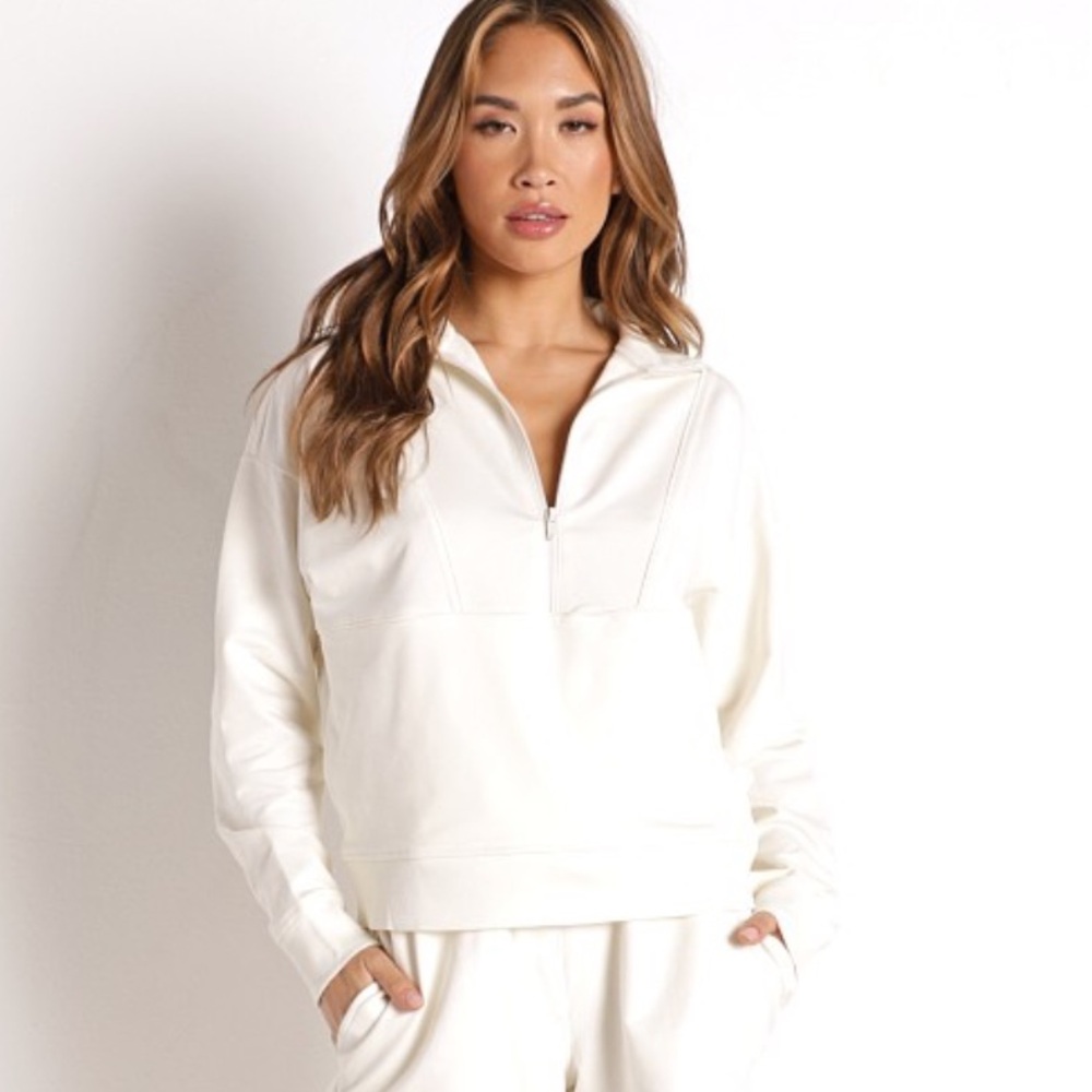 Richer Poorer Women Terry 1/2 ZIP Pullover Sz XS Bone Cotton Spandex